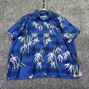 RS SURF Shirt Mens 3X Blue Floral Hawaiian Short Sleeve Button Beach Casual